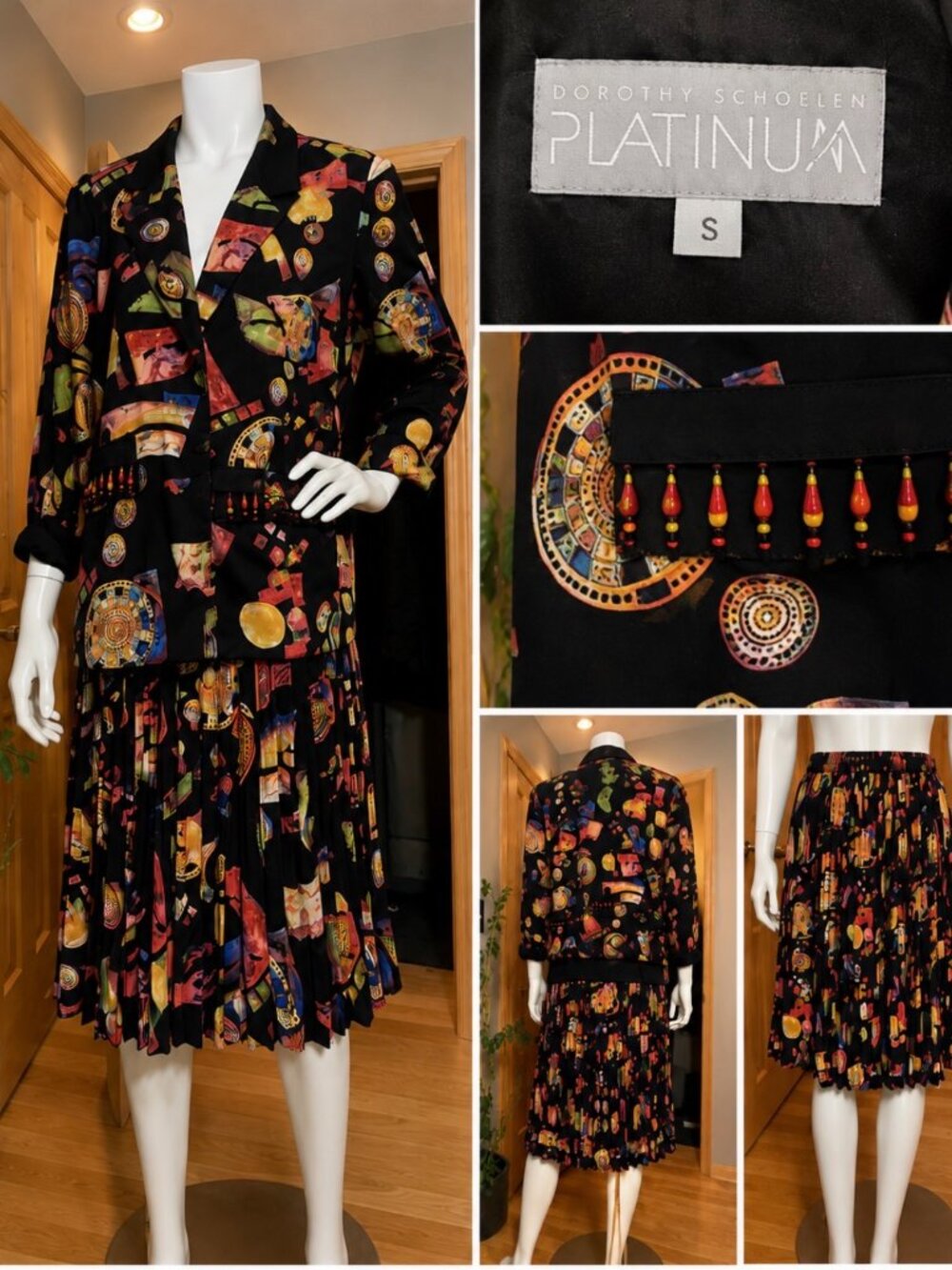 Vintage Dorothy Schoelen Platinum 2-Piece Jacket & Pleated Skirt Set Small